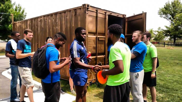 Milwaukee rugby players at the Portal