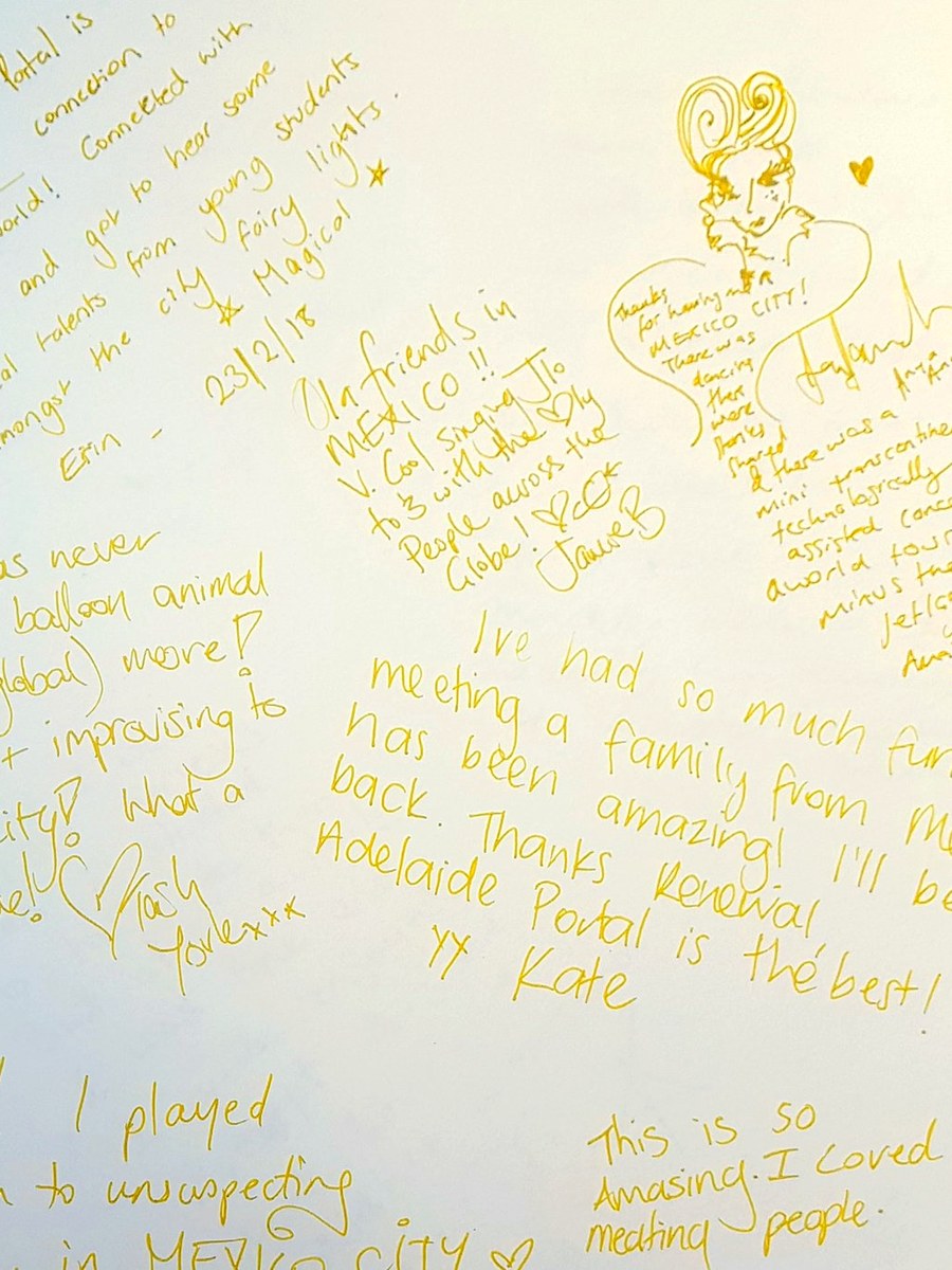 A handwritten page from the gold book at Adelaide ↔ Mexico City · 2018